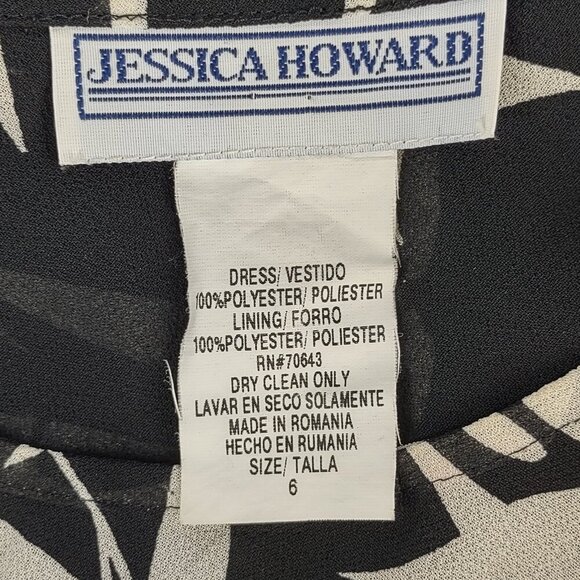 Jessica Howard Black Ivory Bamboo Print Ruffle Hem Midi Dress Size 6 - Picture 12 of 12